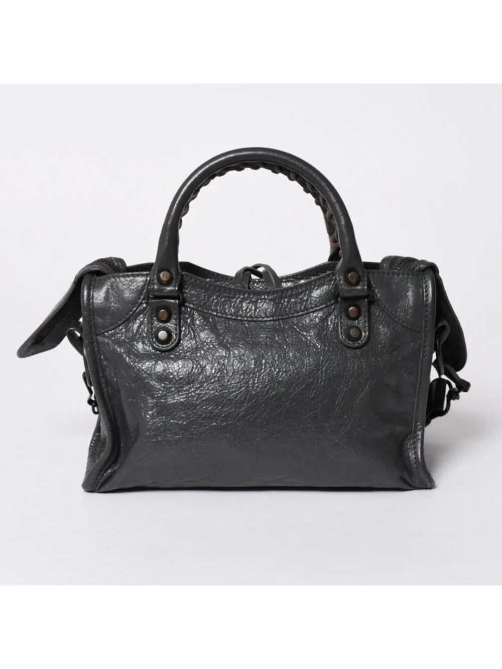 Balenciaga Classic Mini City 2-Way Bag Leather Gray Antique Gold